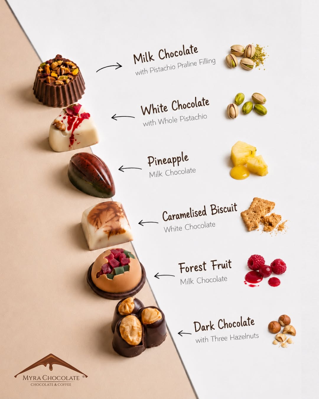 Myra signature praline collection — six handcrafted flavours